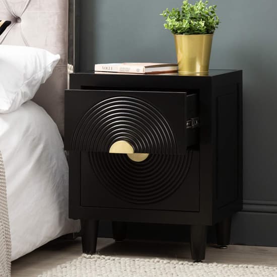 Eliot Mirror Top Bedside Cabinet In Black And Gold Handle_5