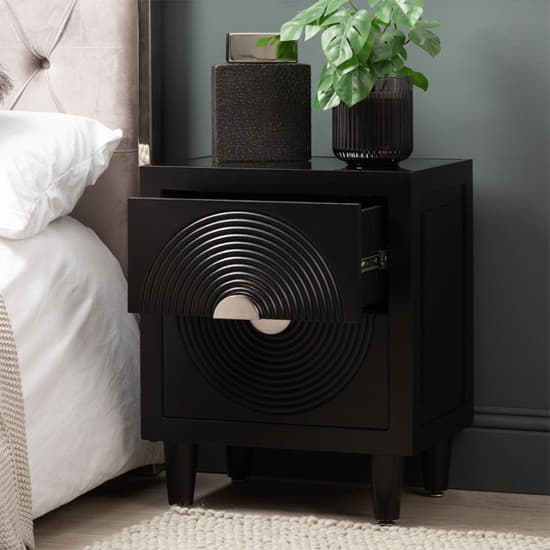 Eliot Mirror Top Bedside Cabinet In Black And Silver Handle_3