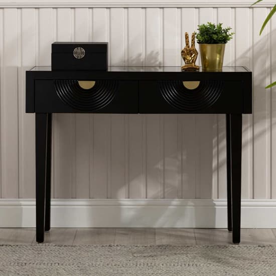 Eliot Mirror Top Console Table In Black And Gold Handle_2
