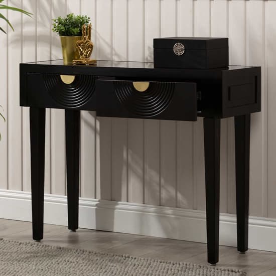 Eliot Mirror Top Console Table In Black And Gold Handle_4