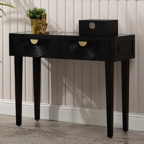 Eliot Mirror Top Console Table In Black And Gold Handle_1
