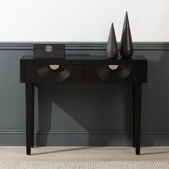 Eliot Mirror Top Console Table In Black And Silver Handle_2