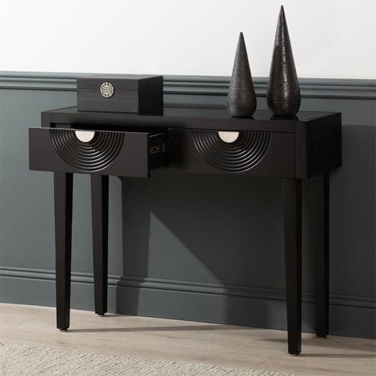 Eliot Mirror Top Console Table In Black And Silver Handle_3