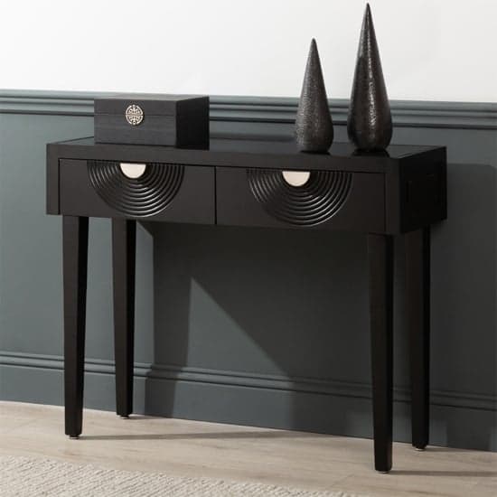 Eliot Mirror Top Console Table In Black And Silver Handle_1