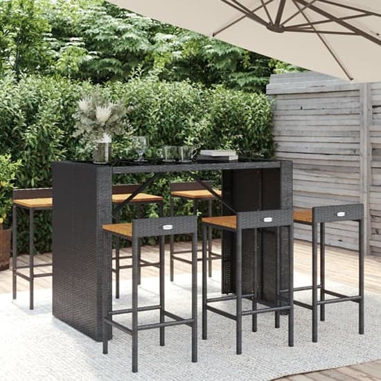 Elita Solid Wood 7 Piece Garden Bar Set In Black Poly Rattan_1