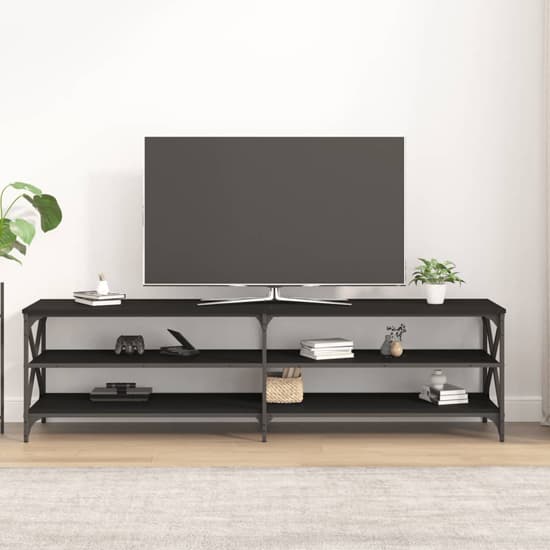 Elitia Wooden TV Stand With 2 Large Shelves In Black_2
