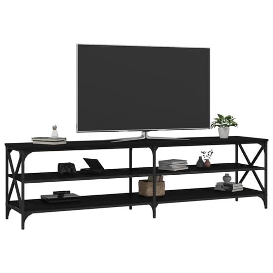 Elitia Wooden TV Stand With 2 Large Shelves In Black_4