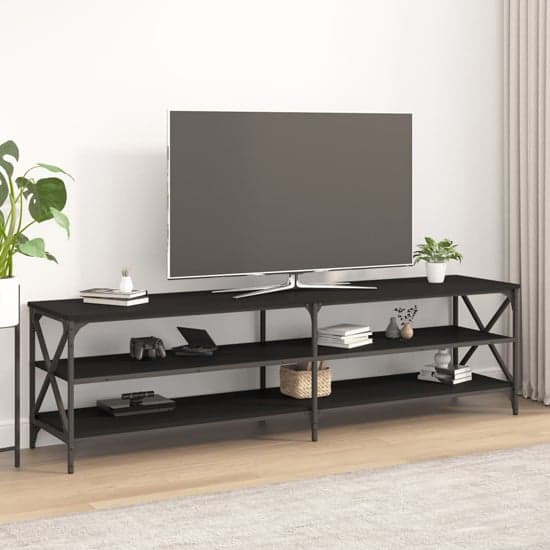 Elitia Wooden TV Stand With 2 Large Shelves In Black_1