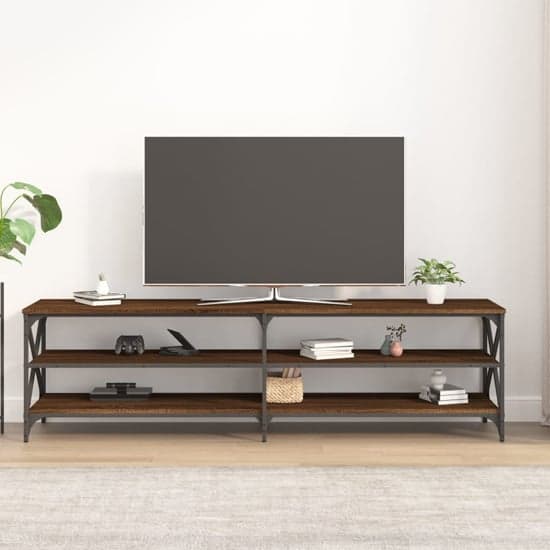 Elitia Wooden TV Stand With 2 Large Shelves In Brown Oak_2