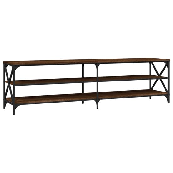 Elitia Wooden TV Stand With 2 Large Shelves In Brown Oak_3