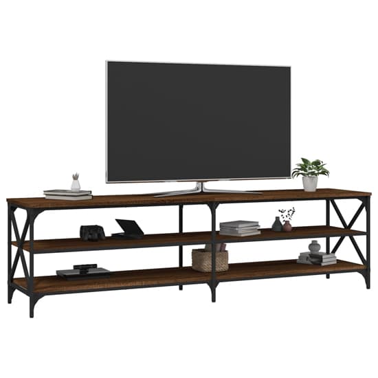 Elitia Wooden TV Stand With 2 Large Shelves In Brown Oak_4