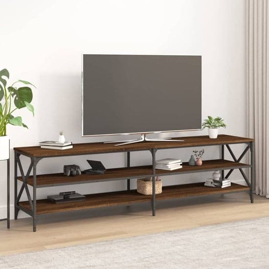 Elitia Wooden TV Stand With 2 Large Shelves In Brown Oak_1