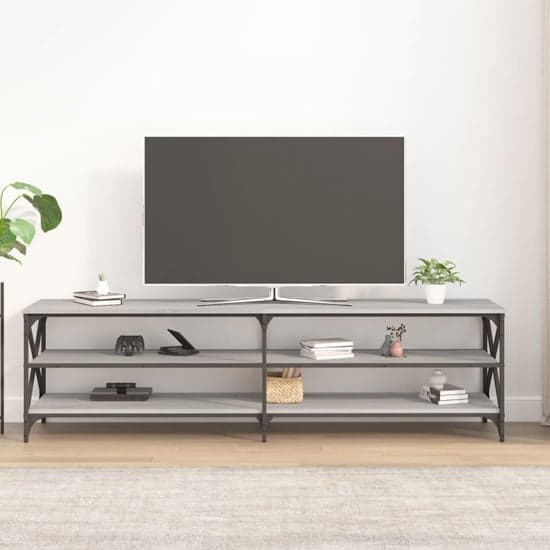 Elitia Wooden TV Stand With 2 Large Shelves In Grey Sonoma Oak_2