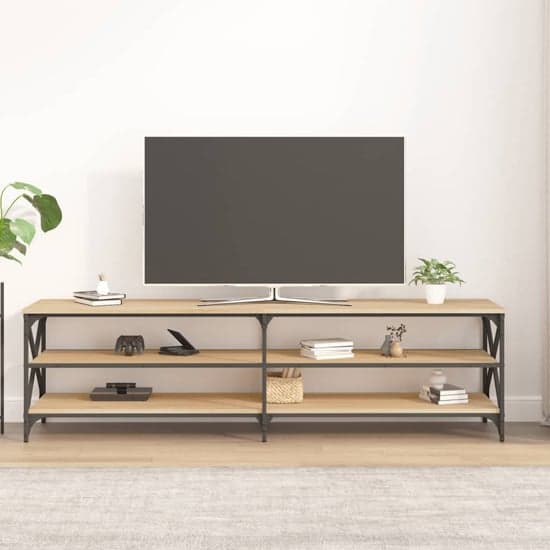 Elitia Wooden TV Stand With 2 Large Shelves In Sonoma Oak_2