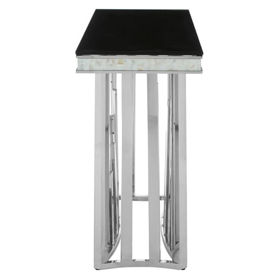 Elizak Black Glass Top Console Table With Silver Metal Frame_3