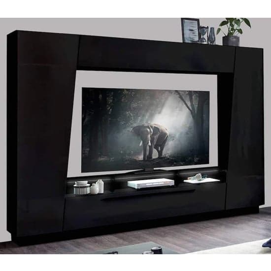 Elko High Gloss Entertainment Unit In Black With LED Lighting_1