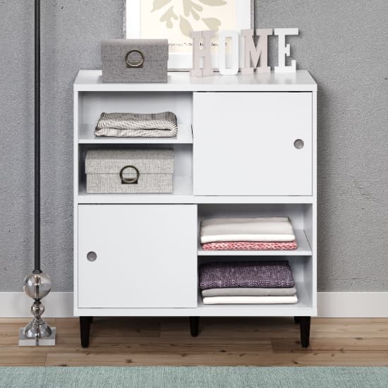 Elko Wooden Highboard With 2 White Doors In Matt White Furniture in