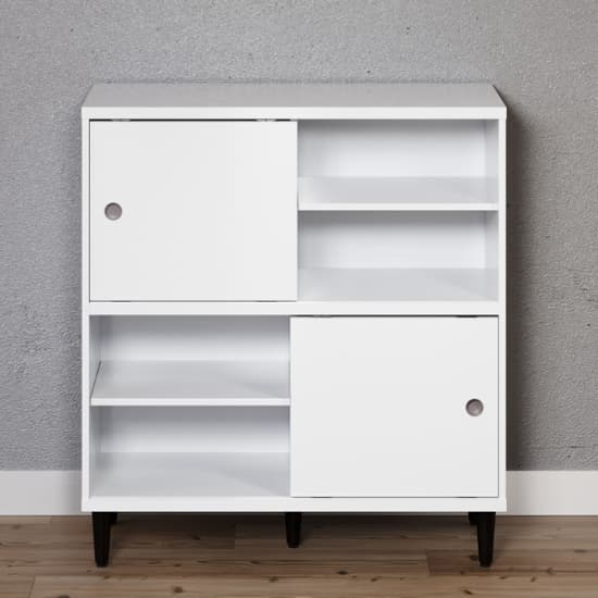 Elko Wooden Highboard With 2 White Doors In Matt White Furniture in