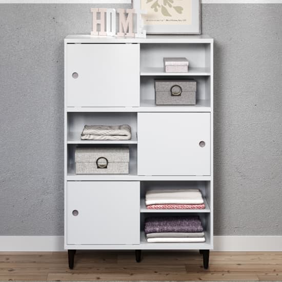 Elko Wooden Highboard With 3 White Doors In Matt White Furniture in