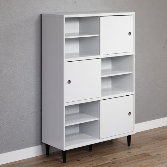 Elko Wooden Highboard With 3 White Doors In Matt White Furniture in