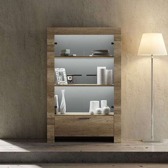 Ellie Display Cabinet In Canyon Oak With 2 Glass Doors And LED_1