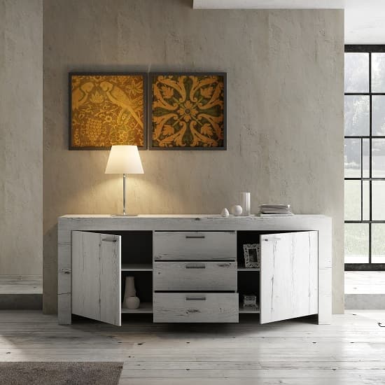 Ellie Wooden Sideboard In White Oak With 2 Doors And 3 Drawers_2