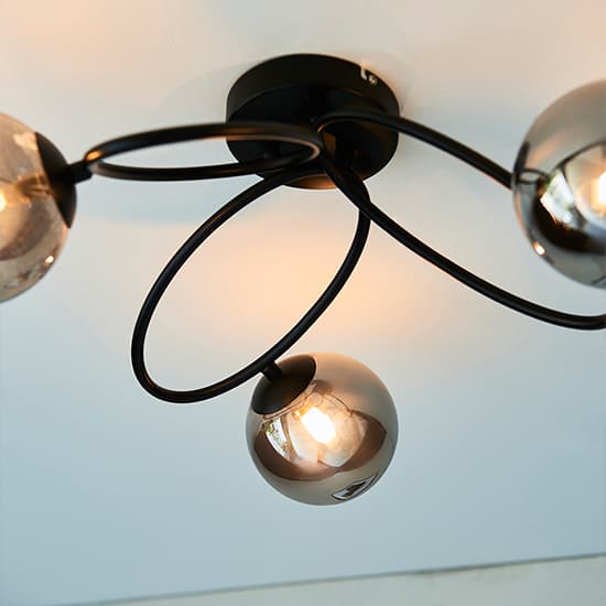 Ellipse 3 Lights Smoked Glass Shades Ceiling Light In Black_3