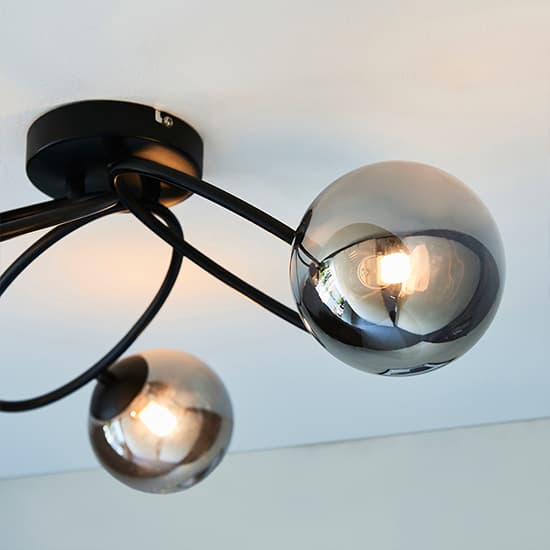 Ellipse 3 Lights Smoked Glass Shades Ceiling Light In Black_4