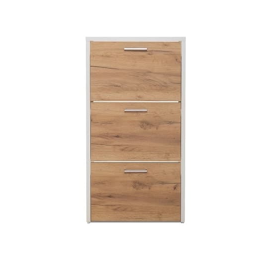 Ellwood Shoe Cabinet In White And Golden Oak With 3 Flap Doors_3