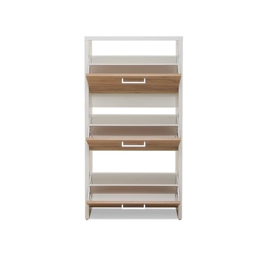 Ellwood Shoe Cabinet In White And Golden Oak With 3 Flap Doors_2