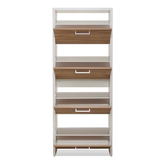 Ellwood Shoe Cabinet In White And Golden Oak With 4 Flap Doors_2
