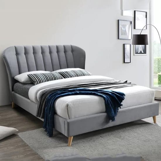 Elma Fabric Double Bed In Grey_1
