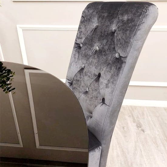 Elmira Lion Knocker Grey Shimmer Velvet Dining Chairs In Pair_2