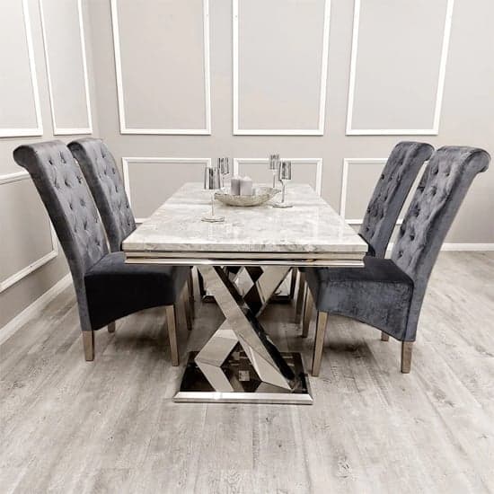 Elmira Lion Knocker Grey Shimmer Velvet Dining Chairs In Pair_3