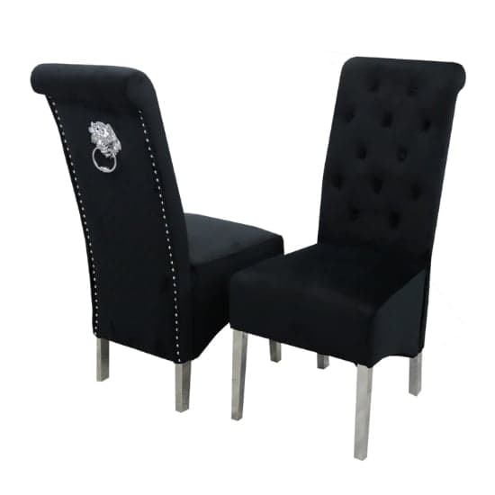 Elmira Lion Knocker Black Velvet Dining Chairs In Pair_1