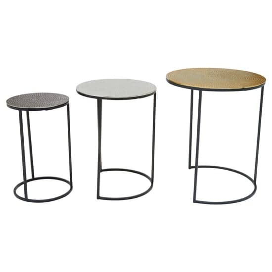 Eloisa Hammered Metal Nest Of 3 Tables In Gold And Black_2