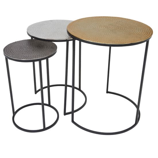 Eloisa Hammered Metal Nest Of 3 Tables In Gold And Black_3