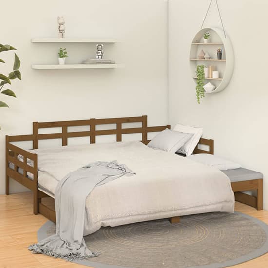 Elstan Solid Pine Wood Pull-out Single Day Bed In Honey Brown_2