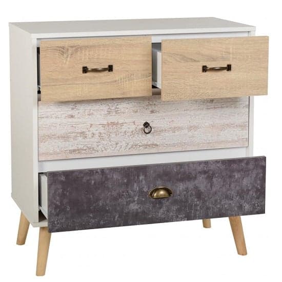 Noein Wide Chest Of Drawers In White And Distressed Effect_2