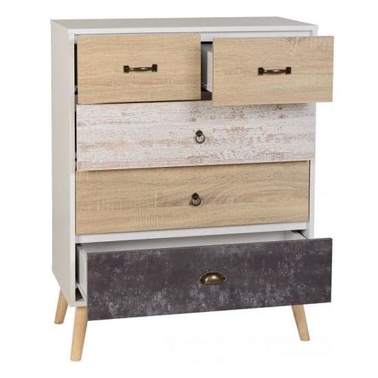 Noein Tall Chest Of Drawers In White And Distressed Effect_2