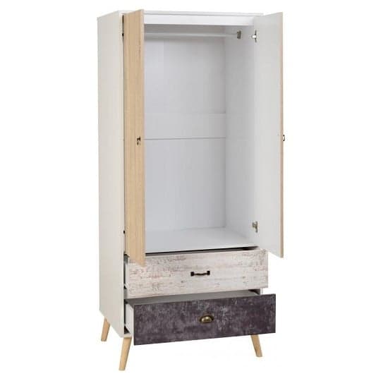 Noein Wardrobe In White And Distressed Effect With Two Doors_2