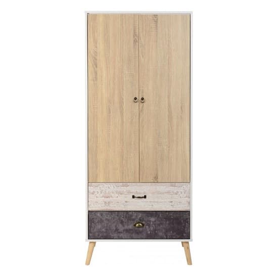 Noein Wardrobe In White And Distressed Effect With Two Doors_3