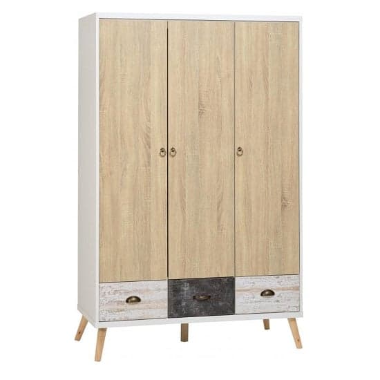 Noein Wide Wardrobe In White And Distressed Effect_1