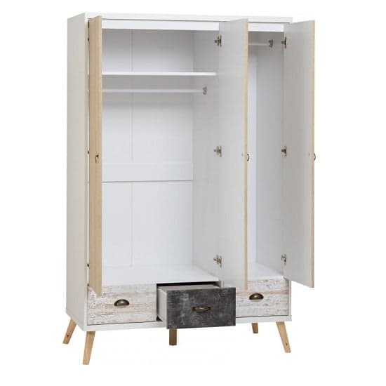 Noein Wide Wardrobe In White And Distressed Effect_2