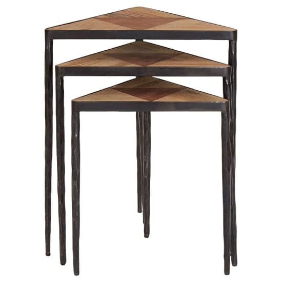 Eltro Wooden Nest Of 3 Tables With Black Metal Base In Brown_2