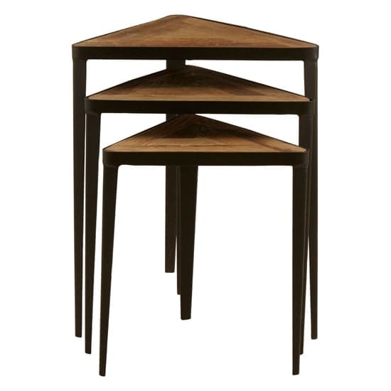 Eltro Wooden Nest Of 3 Tables With Black Metal Frame In Brown_3