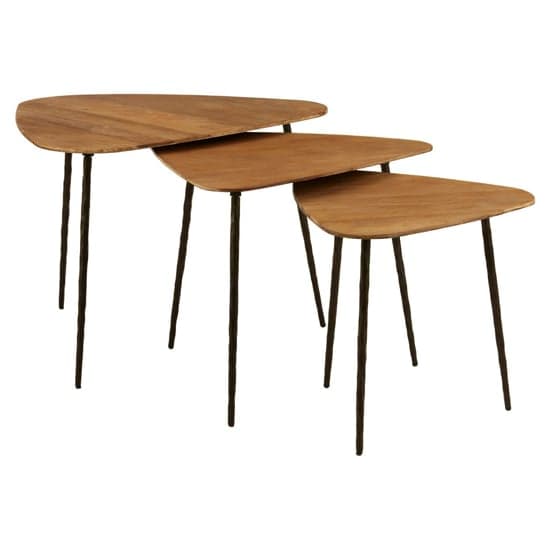 Eltro Wooden Nest Of 3 Tables With Black Metal Legs In Brown_2