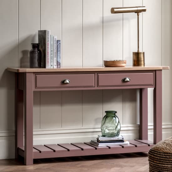 Elvira Wooden Console Table With 2 Drawers In Oak And Clay_1