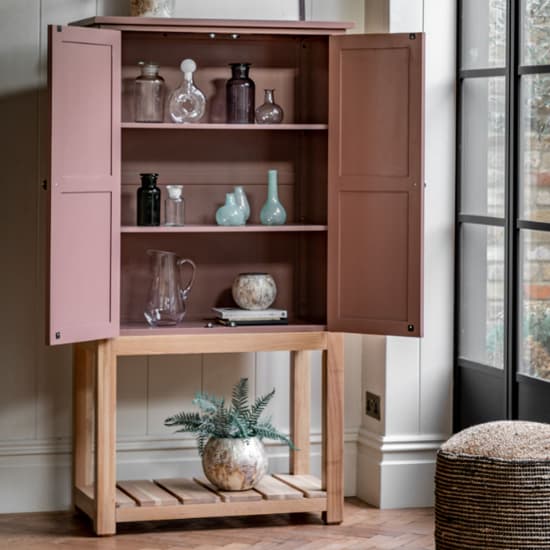 Elvira Wooden Drinks Cabinet In Oak And Clay_3
