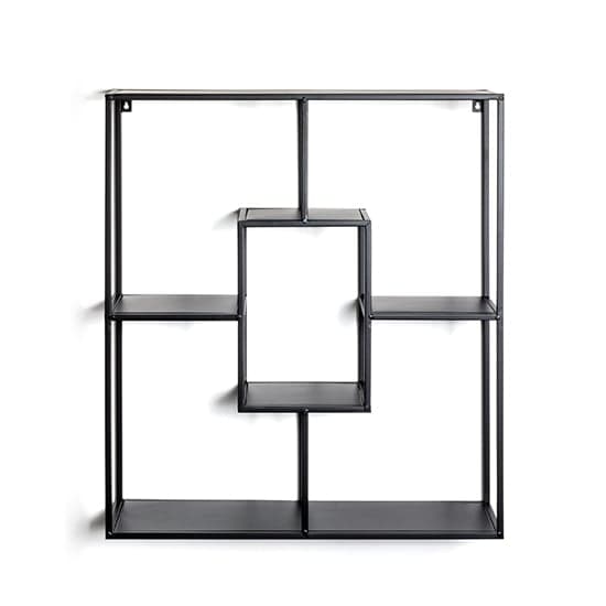 Elwoka Metal 4 Shelves Geometric Wall Shelf In Black_3